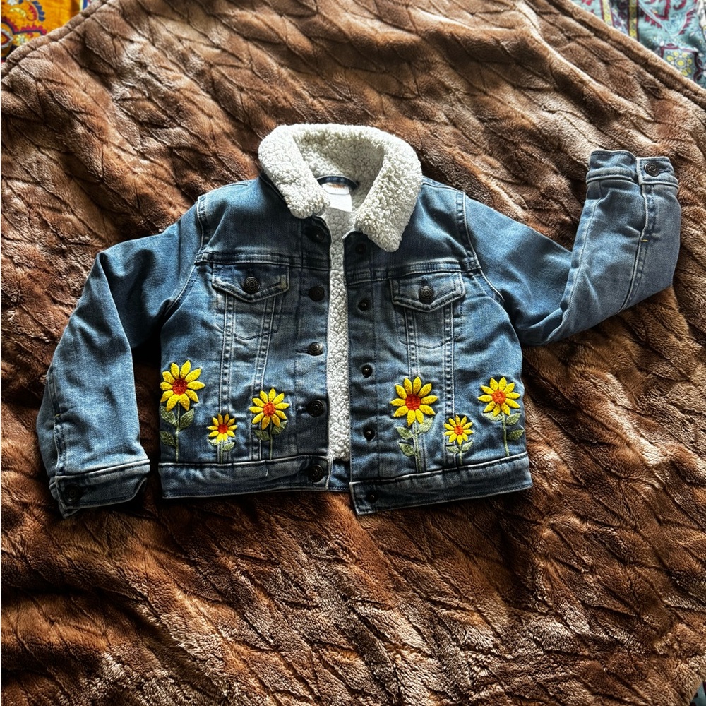 Kids Denim Jacket with Floral Embroidery